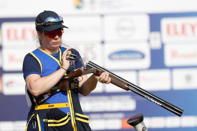 ISSF World Cup Shotgun Larsson Victoria of Sweden ejects shells from a shotgun during the ISSF World Cup Shotgun day two at the Concaverde Shooting Range in Lonato del Garda, Italy, on July 6, 2026. Lonato del Garda Brescia Italy  Copyright: xRichardxMorganox originalFilename:morgano-issfworl260706_npG5D.jpg