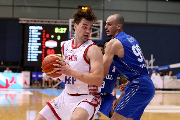 Croatia, Osijek, 060726. City Garden Hall. Match of the 6th round of the first round of qualification for the 2027 Basketball World Cup Croatia - Israel. In the photo: Mario Hezonja, Guy Palatin. Photo: Marin Franov CROPIX Copyright: xxMarinxFranovx hrvatska_izrael60-060726