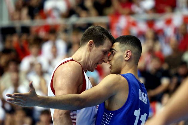 Croatia, Osijek, 060726. City Garden Hall. Match of the 6th round of the first round of qualification for the 2027 Basketball World Cup Croatia - Israel. In the photo: Luka Bozic, Yam Madar. Photo: Marin Franov CROPIX Copyright: xxMarinxFranovx hrvatska_izrael79-060726