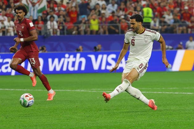 FIFA World Cup, WM, Weltmeisterschaft, Fussball 2026 - Round of 16 - Portugal vs Spain Mikel Merino of Spain scores the 1-0 lead during the FIFA World Cup 2026 Round of 16 match Portugal against Spain, in Dallas, USA, 06 July 2026. DALLAS United States  Copyright: xCHRISTOPHERxNEUNDORFx