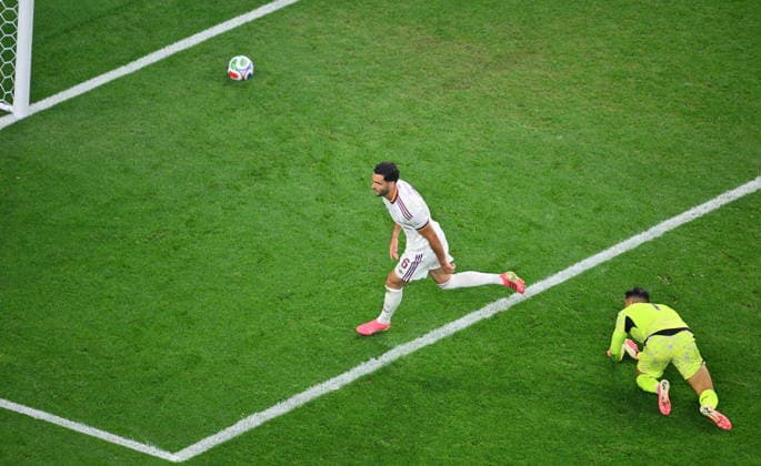 FIFA World Cup, WM, Weltmeisterschaft, Fussball 2026 - Round of 16 - Portugal vs Spain Mikel Merino of Spain celebrates scoring the 1-0 during the FIFA World Cup 2026 Round of 16 match Portugal against Spain, in Dallas, USA, 06 July 2026. DALLAS United States  Copyright: xSAMxWASSONx