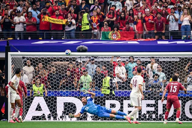 Spain almost scored during the match between Portugal and Spain, valid for the round of 16 of the 2026 FIFA World Cup, WM, Weltmeisterschaft, Fussball held at AT&T Stadium in Dallas, Texas, United States. Richard Callis Fotoarena (Richard Callis SPP)  Copyright: xRichardxCallisx xSPPx spp-en-RiCa-2981073