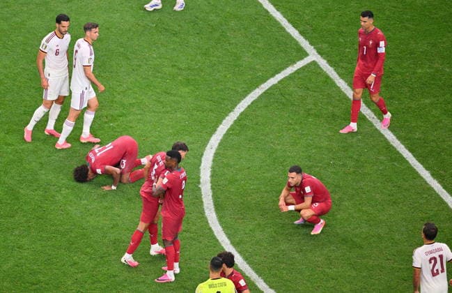 FIFA World Cup, WM, Weltmeisterschaft, Fussball 2026 - Round of 16 - Portugal vs Spain Players react after the FIFA World Cup 2026 Round of 16 match Portugal against Spain, in Dallas, USA, 06 July 2026. DALLAS United States  Copyright: xSAMxWASSONx