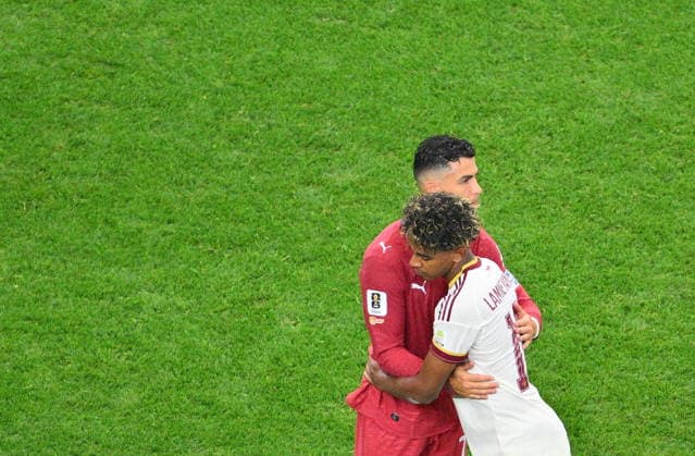 FIFA World Cup, WM, Weltmeisterschaft, Fussball 2026 - Round of 16 - Portugal vs Spain Cristiano Ronaldo of Portugal (L) and Lamine Yamal of Spain react after the FIFA World Cup 2026 Round of 16 match Portugal against Spain, in Dallas, USA, 06 July 2026. DALLAS United States  Copyright: xSAMxWASSONx