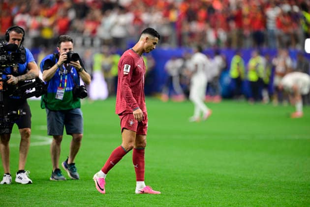 Cristiano Ronaldo of Portugal is sad and emotional after Portugal s elimination following a 1-0 loss to Spain in the Round of 16 of the 2026 FIFA World Cup, WM, Weltmeisterschaft, Fussball held at AT&T Stadium in Dallas, Texas, United States. Richard Callis Fotoarena (Richard Callis SPP)  Copyright: xRichardxCallisx xSPPx spp-en-RiCa-2981126