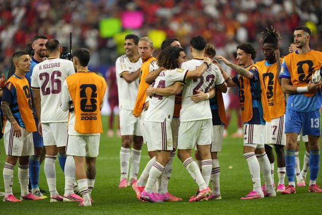 FIFA World Cup, WM, Weltmeisterschaft, Fussball 2026 - Round of 16 - Portugal vs Spain Players of Spain celebrate after winning the FIFA World Cup 2026 Round of 16 match Portugal against Spain, in Dallas, USA, 06 July 2026. DALLAS United States  Copyright: xJEFFREYxMCWHORTERx