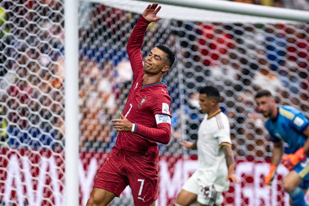 Cristiano Ronaldo of Portugal gestures during the FIFA World Cup, WM, Weltmeisterschaft, Fussball 2026 Round of 16 match between Portugal and Spain at Dallas Stadium on July 6th, 2026, in Dallas, Texas, United States. (Photo by Riquelve Nata Sports Press Photo)  Copyright: xRiquelvexNata SportsxPressxPhotox Sportspressphoto_SPR186471