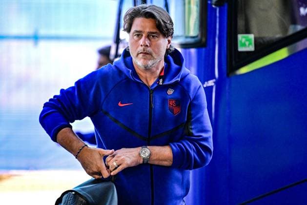 US head coach Mauricio Pochettino arrives for a soccer game between the USA and Belgian national team, Nationalteam Red Devils, on Monday 06 July 2026, at the Seattle Field, in Seattle, a 1 8 finals game in the FIFA World Cup, WM, Weltmeisterschaft, Fussball 2026. DIRKxWAEM  x180549507x