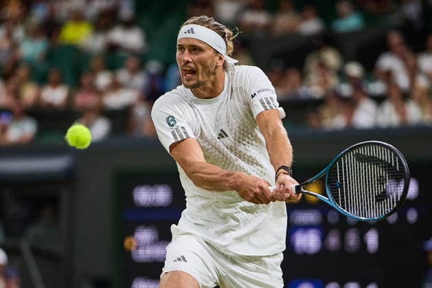 July 7, 2026, London, London, Great Britain: Alexander Zverev of Germany returns with backhand during The Championships Wimbledon , 6.7.2026 in London (All England Lawn Tennis and Croquet Club), Great Britain Tennis 2026: Grand Slam: The Championships Wimbledon: 8th Day: 4th Round: ZVEREV Vs LECHECKA  - ZUMAs343 20260707_zsp_s343_018 Copyright: xMathiasxSchulzx