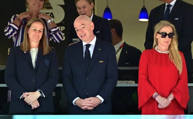 US Soccer federation president Cindy Parlow Cone, FIFA President Gianni Infantino and RBFA chairwoman Pascale Van Damme pictured during a soccer game between the USA and Belgian national team, Nationalteam Red Devils, on Monday 06 July 2026, at the Seattle Field, in Seattle, a 1 8 finals game in the FIFA World Cup, WM, Weltmeisterschaft, Fussball 2026. DIRKxWAEM  x180552861x