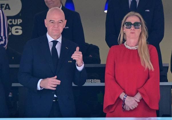 FIFA President Gianni Infantino and RBFA chairwoman Pascale Van Damme pictured during a soccer game between the USA and Belgian national team, Nationalteam Red Devils, on Monday 06 July 2026, at the Seattle Field, in Seattle, a 1 8 finals game in the FIFA World Cup, WM, Weltmeisterschaft, Fussball 2026. DIRKxWAEM  x180552862x