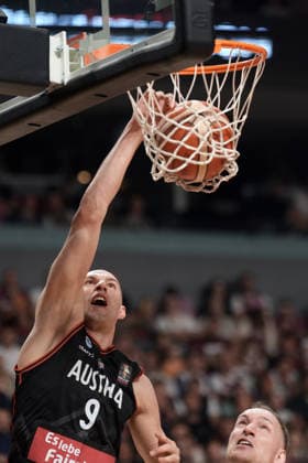 Basketball Latvia-Austria, Riga, Latvia, 06.07.2026, basket, basketball Edi Patekar of Austria in action during FIBA World Cup 2027 European qualifiers group F game between Latvia™s and Austria™s national basketball teams. Riga, Latvia, 06.07.2026. Photo: Roman Koksarov (RKF) Riga Latvia Copyright: xRomanxKoksarovx baskLAT-AUT20260706rk306.JPG