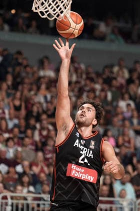 Basketball Latvia-Austria, Riga, Latvia, 06.07.2026, basket, basketball Nordin Kapic of Austria in action during FIBA World Cup 2027 European qualifiers group F game between Latvia™s and Austria™s national basketball teams. Riga, Latvia, 06.07.2026. Photo: Roman Koksarov (RKF) Riga Latvia Copyright: xRomanxKoksarovx baskLAT-AUT20260706rk356.JPG