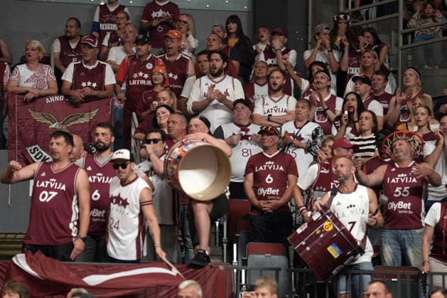 Basketball Latvia-Austria, Riga, Latvia, 06.07.2026, basket, basketball Latvia™s fans react during FIBA World Cup 2027 European qualifiers group F game between Latvia™s and Austria™s national basketball teams. Riga, Latvia, 06.07.2026. Photo: Roman Koksarov (RKF) Riga Latvia Copyright: xRomanxKoksarovx baskLAT-AUT20260706rk592.JPG