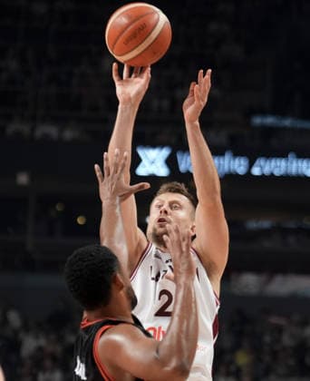 Basketball Latvia-Austria, Riga, Latvia, 06.07.2026, basket, basketball Martins Laksa of Latvia in action during FIBA World Cup 2027 European qualifiers group F game between Latvia™s and Austria™s national basketball teams. Riga, Latvia, 06.07.2026. Photo: Roman Koksarov (RKF) Riga Latvia Copyright: xRomanxKoksarovx baskLAT-AUT20260706rk642.JPG