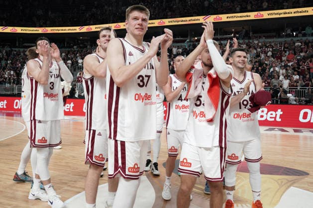 Basketball Latvia-Austria, Riga, Latvia, 06.07.2026, basket, basketball Team Latvia players react during FIBA World Cup 2027 European qualifiers group F game between Latvia™s and Austria™s national basketball teams. Riga, Latvia, 06.07.2026. Photo: Roman Koksarov (RKF) Riga Latvia Copyright: xRomanxKoksarovx baskLAT-AUT20260706rk1619.JPG