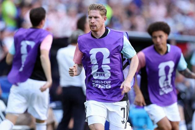 Belgium s Kevin De Bruyne pictured warming up during a soccer game between the USA and Belgian national team, Nationalteam Red Devils, on Monday 06 July 2026, at the Seattle Field, in Seattle, a 1 8 finals game in the FIFA World Cup, WM, Weltmeisterschaft, Fussball 2026. BRUNOxFAHY  x180553021x