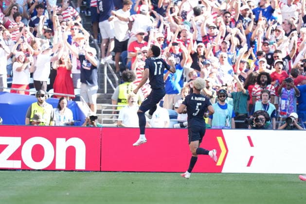 USA v Belgium - FIFA World Cup, WM, Weltmeisterschaft, Fussball 2026 - Round of 16 SEATTLE, USA - JULY 6: Malik Tillman (17) of USA celebrates after scoring a goal during the 2026 FIFA World Cup Round of 16 match between USA and Belgium at Lumen Field (Seattle Stadium) in Seattle, Washington, United States on July 6, 2026. Ercin Erturk Anadolu Washington United States. Editorial use only. Please get in touch for any other usage.  Copyright: x2026xAnadoluxErcinxErturkx