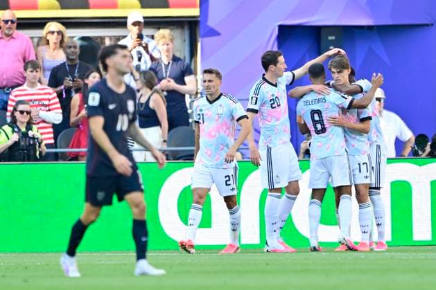 USA vs Belgium - FIFA World Cup, WM, Weltmeisterschaft, Fussball 2026 SEATTLE, UNITED STATES OF AMERICA - JULY 06 : De Ketelaere Charles midfielder of Belgium celebrating scoring a goal (2-1) pictured during the FIFA World Cup 2026 round of 16 match between the United States of America and Belgium at the Lumen Field stadium on July 6, 2026 in Seattle, United States of America, 06 07 2026 Seattle United States of America  Copyright: xJanxDexMeuleneirx