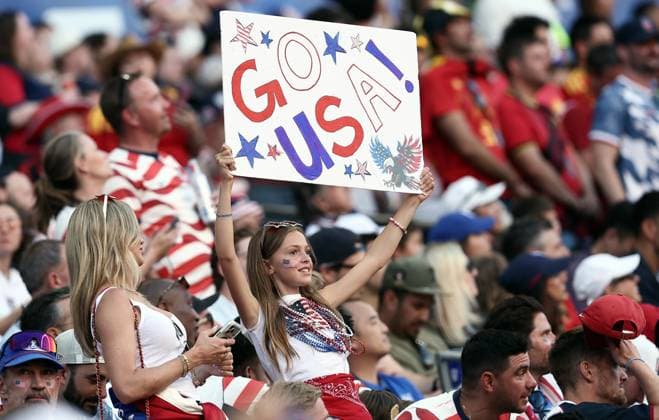US fans and supporters pictured during a soccer game between the USA and Belgian national team, Nationalteam Red Devils, on Monday 06 July 2026, at the Seattle Field, in Seattle, a 1 8 finals game in the FIFA World Cup, WM, Weltmeisterschaft, Fussball 2026. BRUNOxFAHY  x180554697x