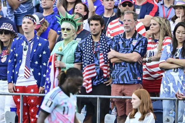 USA vs Belgium - FIFA World Cup, WM, Weltmeisterschaft, Fussball 2026 SEATTLE, UNITED STATES OF AMERICA - JULY 06 : Illustration picture of fans of United States of America pictured during the FIFA World Cup 2026 round of 16 match between the United States of America and Belgium at the Lumen Field stadium on July 6, 2026 in Seattle, United States of America, 06 07 2026 Seattle United States of America  Copyright: xJanxDexMeuleneirx