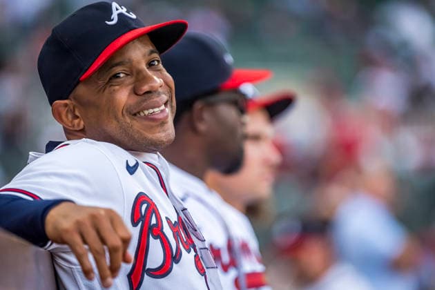 July 6, 2026, Atlanta, Georgia, USA: Atlanta Braves first base coach Antoan Richardson (86) enjoys a laugh during the game against the NY Mets at Truist Park in ATLANTA, Georgia. The Cardinals defeat the Braves, 5:3. Major League Baseball: NY Mets Vs Atlanta Braves  - ZUMAa161 20260706_aaa_a161_013 Copyright: xWalterxArcex xGMGx