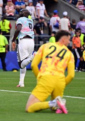 Belgium s Romelu Lukaku celebrates after scoring the 1-4 goal during a soccer game between the USA and Belgian national team, Nationalteam Red Devils, on Monday 06 July 2026, at the Seattle Field, in Seattle, a 1 8 finals game in the FIFA World Cup, WM, Weltmeisterschaft, Fussball 2026. DIRKxWAEM  x180555012x