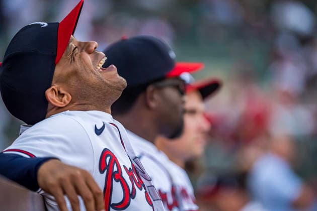 July 6, 2026, Atlanta, Georgia, USA: Atlanta Braves first base coach Antoan Richardson (86) enjoys a laugh during the game against the NY Mets at Truist Park in ATLANTA, Georgia. The Cardinals defeat the Braves, 5:3. Atlanta USA - ZUMAa161 20260706_aaa_a161_022 Copyright: xWalterxArcex xGMGx