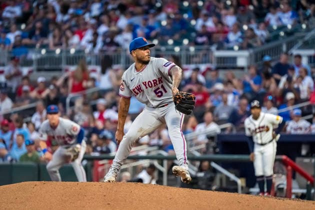 July 6, 2026, Atlanta, Georgia, USA: New York Mets pitcher Freddy Peralta (51) pitches against the Atlanta Braves at Truist Park in ATLANTA, Georgia. Atlanta USA - ZUMAa161 20260706_aaa_a161_029 Copyright: xWalterxArcex xGMGx