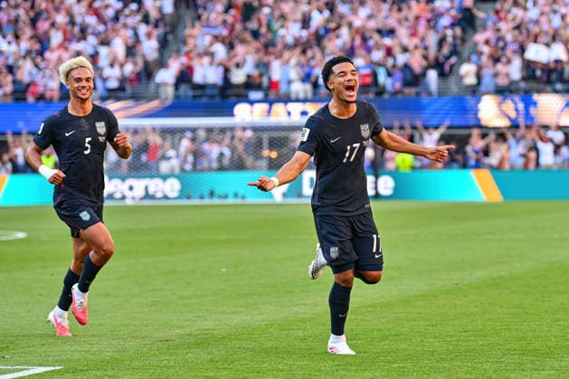 July 06, 2026: United States of America midfielder Malik Tillman (17) goes towards the corner to celebrate his goal during the FIFA World Cup, WM, Weltmeisterschaft, Fussball knockout round of 16 match between USA and Belgium in Seattle, WA. Belgium defeated USA 4-1 to advance to the quarter finals. CSM FIFA World Cup 2026: JUL 06 USA Vs Belgium  - ZUMAc04_ 20260706_zma_c04_041 Copyright: xStevexFaberx