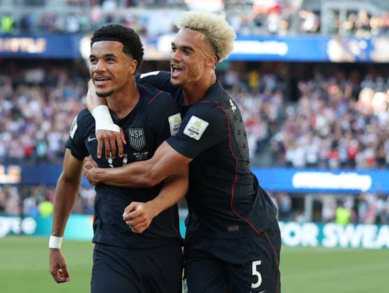 (260707) -- SEATTLE, July 7, 2026 -- Malik Tillman (L) and Antonee Robinson of the United States celebrate scoring during the round of 16 match between the United States and Belgium at the 2026 FIFA World Cup, WM, Weltmeisterschaft, Fussball at Seattle Stadium in Seattle, the United States, July 6, 2026. ) (SP)U.S.-SEATTLE-FOOTBALL-FIFA WORLD CUP-ROUND OF 16-USA VS BEL MaoxSiqian 