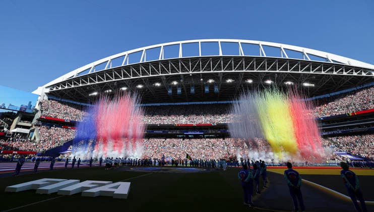 (260707) -- SEATTLE, July 7, 2026 -- A pre-match ceremony is held before the round of 16 match between the United States and Belgium at the 2026 FIFA World Cup, WM, Weltmeisterschaft, Fussball at Seattle Stadium in Seattle, the United States, July 6, 2026. ) (SP)U.S.-SEATTLE-FOOTBALL-FIFA WORLD CUP-ROUND OF 16-USA VS BEL XuxChang 