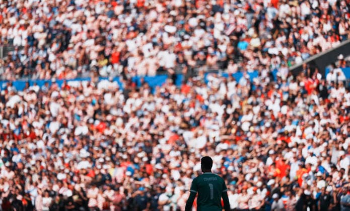 (260707) -- SEATTLE, July 7, 2026 -- Thibaut Courtois, goalkeeper of Belgium, is pictured during the round of 16 match between the United States and Belgium at the 2026 FIFA World Cup, WM, Weltmeisterschaft, Fussball at Seattle Stadium in Seattle, the United States, July 6, 2026. ) (SP)U.S.-SEATTLE-FOOTBALL-FIFA WORLD CUP-ROUND OF 16-USA VS BEL XuxChang 
