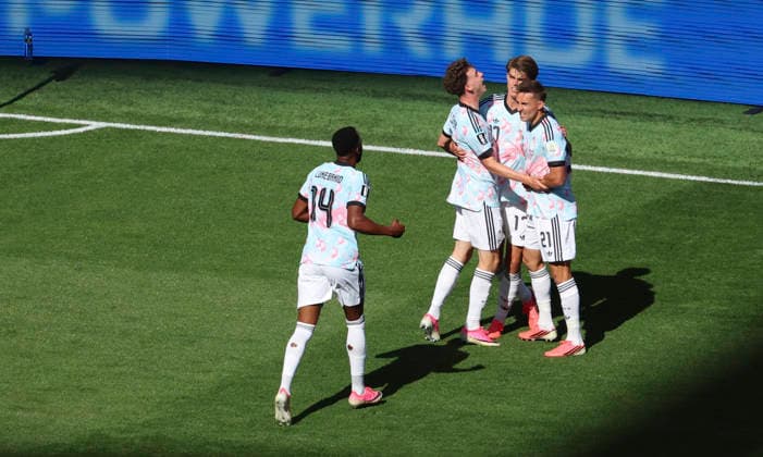 (260707) -- SEATTLE, July 7, 2026 -- Players of Belgium celebrate scoring during the round of 16 match between the United States and Belgium at the 2026 FIFA World Cup, WM, Weltmeisterschaft, Fussball at Seattle Stadium in Seattle, the United States, July 6, 2026. ) (SP)U.S.-SEATTLE-FOOTBALL-FIFA WORLD CUP-ROUND OF 16-USA VS BEL BaixXuefei 