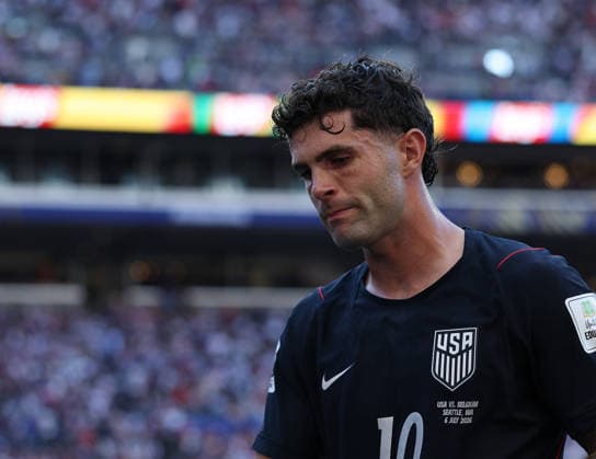 (260707) -- SEATTLE, July 7, 2026 -- Christian Pulisic of the United States is pictured at halftime during the round of 16 match between the United States and Belgium at the 2026 FIFA World Cup, WM, Weltmeisterschaft, Fussball at Seattle Stadium in Seattle, the United States, July 6, 2026. ) (SP)U.S.-SEATTLE-FOOTBALL-FIFA WORLD CUP-ROUND OF 16-USA VS BEL MaoxSiqian 
