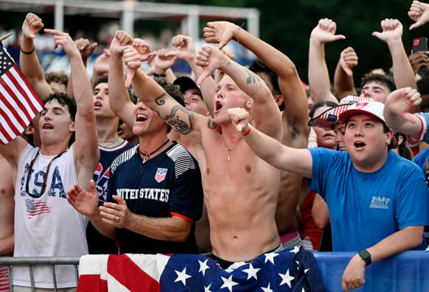 Fans Gather To Watch USA v Belgium World Cup Game United States soccer fans react during the USA vs. Belgium World Cup game at the FIFA Fan Zone on the National Mall on July 6, 2026 in Washington, DC. Photo by Olivier Douliery ABACAPRESS.COM Washington DC United States  Copyright: xDoulieryxOlivier ABACAx
