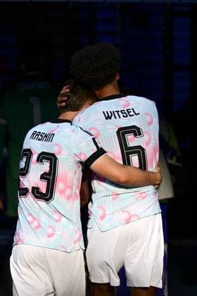 Belgium s Nicolas Raskin and Belgium s Axel Witsel pictured after a soccer game between the USA and Belgian national team, Nationalteam Red Devils, on Monday 06 July 2026, at the Seattle Field, in Seattle, a 1 8 finals game in the FIFA World Cup, WM, Weltmeisterschaft, Fussball 2026. DIRKxWAEM  x180557003x