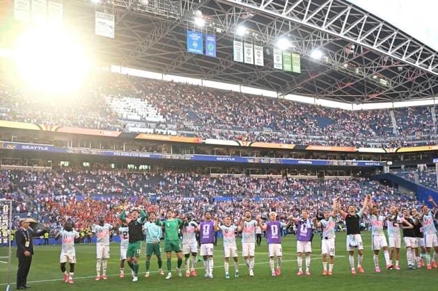 USA vs Belgium - FIFA World Cup, WM, Weltmeisterschaft, Fussball 2026 SEATTLE, UNITED STATES OF AMERICA - JULY 06 : The players of Belgian National football team pictured during the FIFA World Cup 2026 round of 16 match between the United States of America and Belgium at the Lumen Field stadium on July 6, 2026 in Seattle, United States of America, 06 07 2026 Seattle United States of America  Copyright: xNicoxVereeckenx
