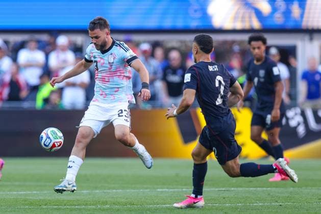 Belgium s Nicolas Raskin pictured in action during a soccer game between the USA and Belgian national team, Nationalteam Red Devils, on Monday 06 July 2026, at the Seattle Field, in Seattle, a 1 8 finals game in the FIFA World Cup, WM, Weltmeisterschaft, Fussball 2026. BRUNOxFAHY  x180557434x
