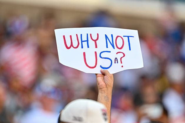 July 06, 2026: A sign in the crowd displays the USA fans optimism during the FIFA World Cup, WM, Weltmeisterschaft, Fussball knockout round of 16 match between USA and Belgium in Seattle, WA. Belgium defeated USA 4-1 to advance to the quarter finals. CSM Seattle United States - ZUMAc04_ 20260706_zma_c04_058 Copyright: xStevexFaberx