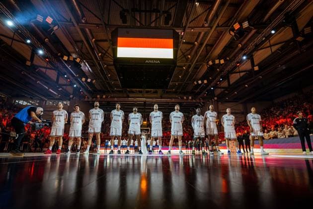 Basketball Bamberg 06.07.2026.2026 FIBA World Cup Qualifier Qualifikation zur Weltmeisterschaft 2027 Deutschland (GER) - Zypern (CYP) Team Deutschland nationalhymne Christian Sengfelder (Deutschland, No.43) Simonas Lukosius (Deutschland, No.41) Leon Kratzer (Deutschland, No.34) Sananda Fru (Deutschland, No.31) Kostja Mushidi (Deutschland, No.29) Malte Delow (Deutschland, No.20) Kay Patrick Bruhnke (Deutschland, No.19) Dennis Schröder Schroeder (Deutschland, No.17) Schröder Schroder Louis Olinde (Deutschland, No.16) Jonas Mattisseck (Deutschland, No.15) Nelson Weidemann (Deutschland, No.11) vlnr. *** Basketball Bamberg July 6, 2026 2026 FIBA World Cup Qualifier Qualification for the 2027 World Cup Germany GER Cyprus CYP Team Germany national anthem Christian Sengfelder Germany, No. 43 Simonas Lukosius Germany, No. 41 Leon Kratzer Germany, No. 34 Sananda Fru Germany, No. 31 Kostja Mushidi Germany, No. 29 Malte Delow Germany, No. 20 Kay Patrick Bruhnke Germany, No. 19 Dennis Schröder Schroeder Germany, No. 17 Schröder Schroder Louis Olinde Germany, No. 16 Jonas Mattisseck Germany, No. 15 Nelson Weidemann Germany, No. 11 from left to right