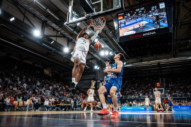 Basketball Bamberg 06.07.2026.2026 FIBA World Cup Qualifier Qualifikation zur Weltmeisterschaft 2027 Deutschland (GER) - Zypern (CYP) Kostja Mushidi (Deutschland, No.29) Stefanos Tigkas (Zypern, No.23) *** Basketball Bamberg July 6, 2026 2026 FIBA World Cup Qualifier Qualification for the 2027 World Cup Germany GER Cyprus CYP Kostja Mushidi (Germany, No. 29) Stefanos Tigkas (Cyprus, No. 23)