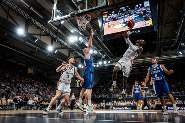 Basketball Bamberg 06.07.2026.2026 FIBA World Cup Qualifier Qualifikation zur Weltmeisterschaft 2027 Deutschland (GER) - Zypern (CYP) Dennis Schröder Schroeder (Deutschland, No.17) Schröder Schroder Stefanos Iliadis (Zypern, No.06) Roberto Mantovani (Zypern, No.69) *** Basketball Bamberg July 6, 2026 2026 FIBA World Cup Qualifier Qualification for the 2027 World Cup Germany GER Cyprus CYP Dennis Schröder Schroeder Germany, No. 17 Schröder, Stefanos Iliadis, Cyprus, No. 06, Roberto Mantovani, Cyprus, No. 69