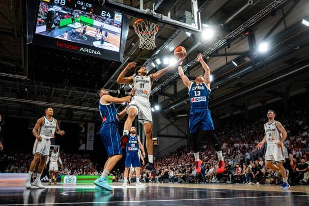 Basketball Bamberg 06.07.2026.2026 FIBA World Cup Qualifier Qualifikation zur Weltmeisterschaft 2027 Deutschland (GER) - Zypern (CYP) Sananda Fru (Deutschland, No.31) Filippos Tigkas (Zypern, No.13) *** Basketball Bamberg July 6, 2026 2026 FIBA World Cup Qualifier Qualification for the 2027 World Cup Germany GER Cyprus CYP Sananda Fru Germany, No. 31 Filippos Tigkas Cyprus, No. 13