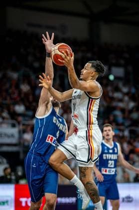 Basketball Bamberg 06.07.2026.2026 FIBA World Cup Qualifier Qualifikation zur Weltmeisterschaft 2027 Deutschland (GER) - Zypern (CYP) Nelson Weidemann (Deutschland, No.11) Ioannis Pashialis (Zypern, No.04) *** Basketball Bamberg July 6, 2026 2026 FIBA World Cup Qualifier Qualification for the 2027 World Cup Germany GER Cyprus CYP Nelson Weidemann Germany, No. 11 Ioannis Pashialis Cyprus, No. 04