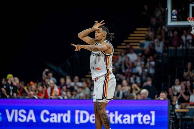 Basketball Bamberg 06.07.2026.2026 FIBA World Cup Qualifier Qualifikation zur Weltmeisterschaft 2027 Deutschland (GER) - Zypern (CYP) Nelson Weidemann (Deutschland, No.11) Jubel *** Basketball Bamberg July 6, 2026 2026 FIBA World Cup Qualifier Qualification for the 2027 World Cup Germany GER Cyprus CYP Nelson Weidemann Germany, No. 11 Celebrating