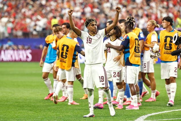 Lamine Yamal (ESP), JULY 6, 2026 - Football Soccer : Yaml celebrate after winning FIFA World Cup, WM, Weltmeisterschaft, Fussball 2026 round of 16 match between Portugal - Spain at the Dallas Stadium in Arlington, United States. Noxthirdxpartyxsales  aflo_337177068 MutsuxKawamorix