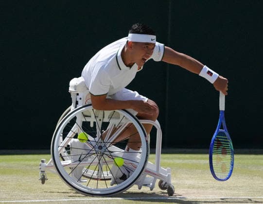 Tennis - 2026 Wimbledon Championships - Day Eight (Week Two) - All England Lawn Tennis & Croquet Club, London - Tuesday 7th July 2026 Court 3 : Mens Wheelchair : Gordon Reid (GBR) v Tokito Oda (JPN) Tokito Oda (JPN) COLORSPORT ANDREW COWIE 
