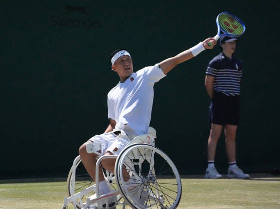 Tennis - 2026 Wimbledon Championships - Day Eight (Week Two) - All England Lawn Tennis & Croquet Club, London - Tuesday 7th July 2026 Court 3 : Mens Wheelchair : Gordon Reid (GBR) v Tokito Oda (JPN) Tokito Oda (JPN) COLORSPORT ANDREW COWIE 