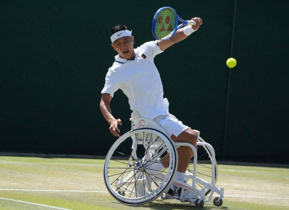 Tennis - 2026 Wimbledon Championships - Day Eight (Week Two) - All England Lawn Tennis & Croquet Club, London - Tuesday 7th July 2026 Court 3 : Mens Wheelchair : Gordon Reid (GBR) v Tokito Oda (JPN) Tokito Oda (JPN) COLORSPORT ANDREW COWIE 